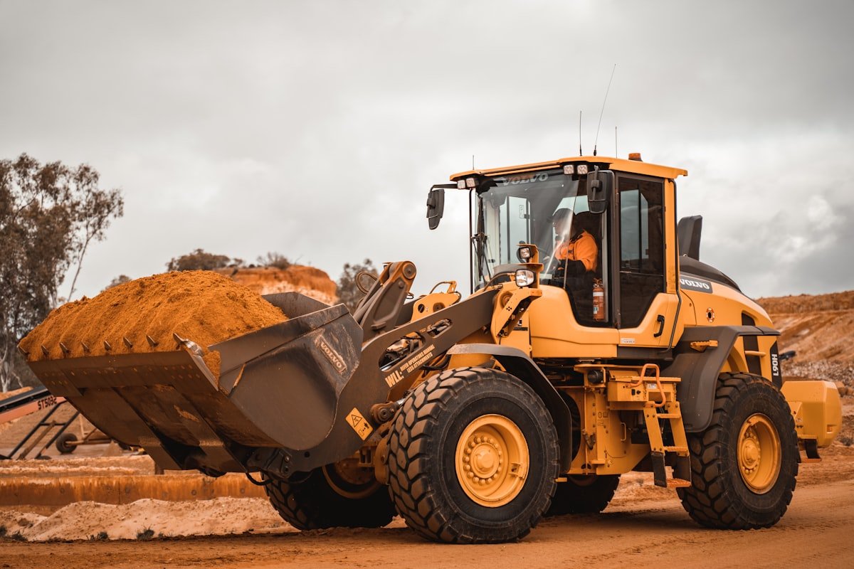 Wheel loader carrying a full bucket of material